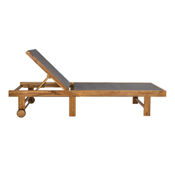Trabuco Coastal Modern Acacia Wood Mesh 3-Position Outdoor foldable Chaise Lounge Set with Side Table
